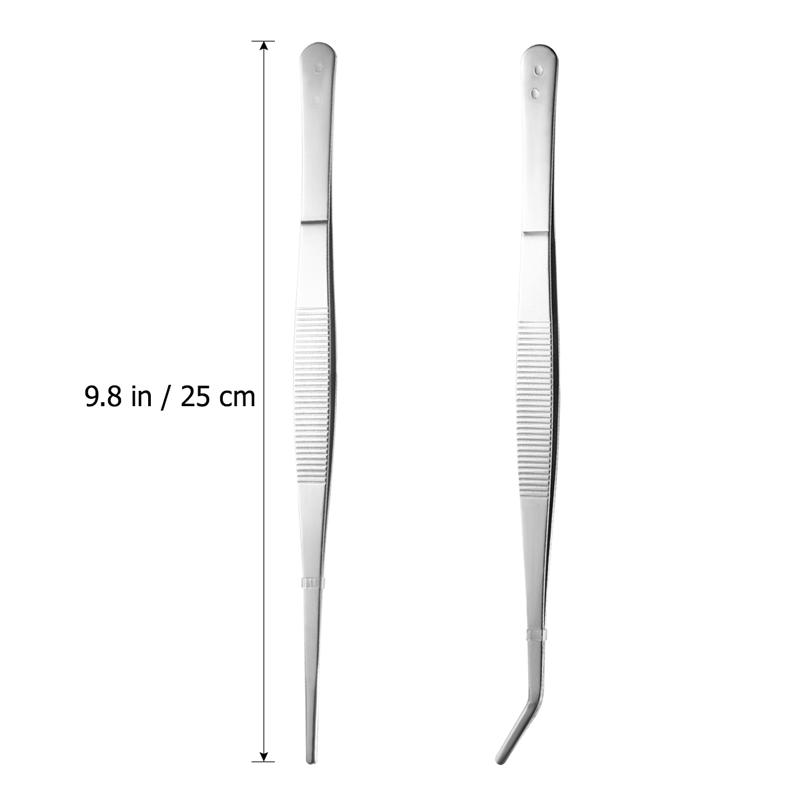 Pinzas rectas lisas seguras de acero inoxidable, pinzas de alimentación, pinzas curvadas, herramientas para lagartos, reptiles, Araña, jardín, cocina, 2 uds.: 25cm