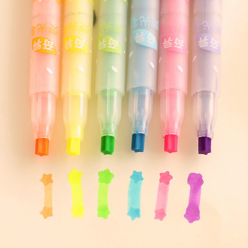 6 Stks/partij Korea Briefpapier Markeerstift Enkelvoud Ster Type Marker Pen Aquarel Schoolbenodigdheden