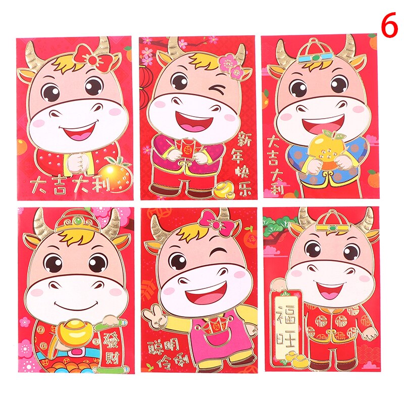 6 Stuks Chinese Rode Envelop Creatieve Hongbao Jaar Lente Festival Verjaardag Trouwen Rode Envelop: N6
