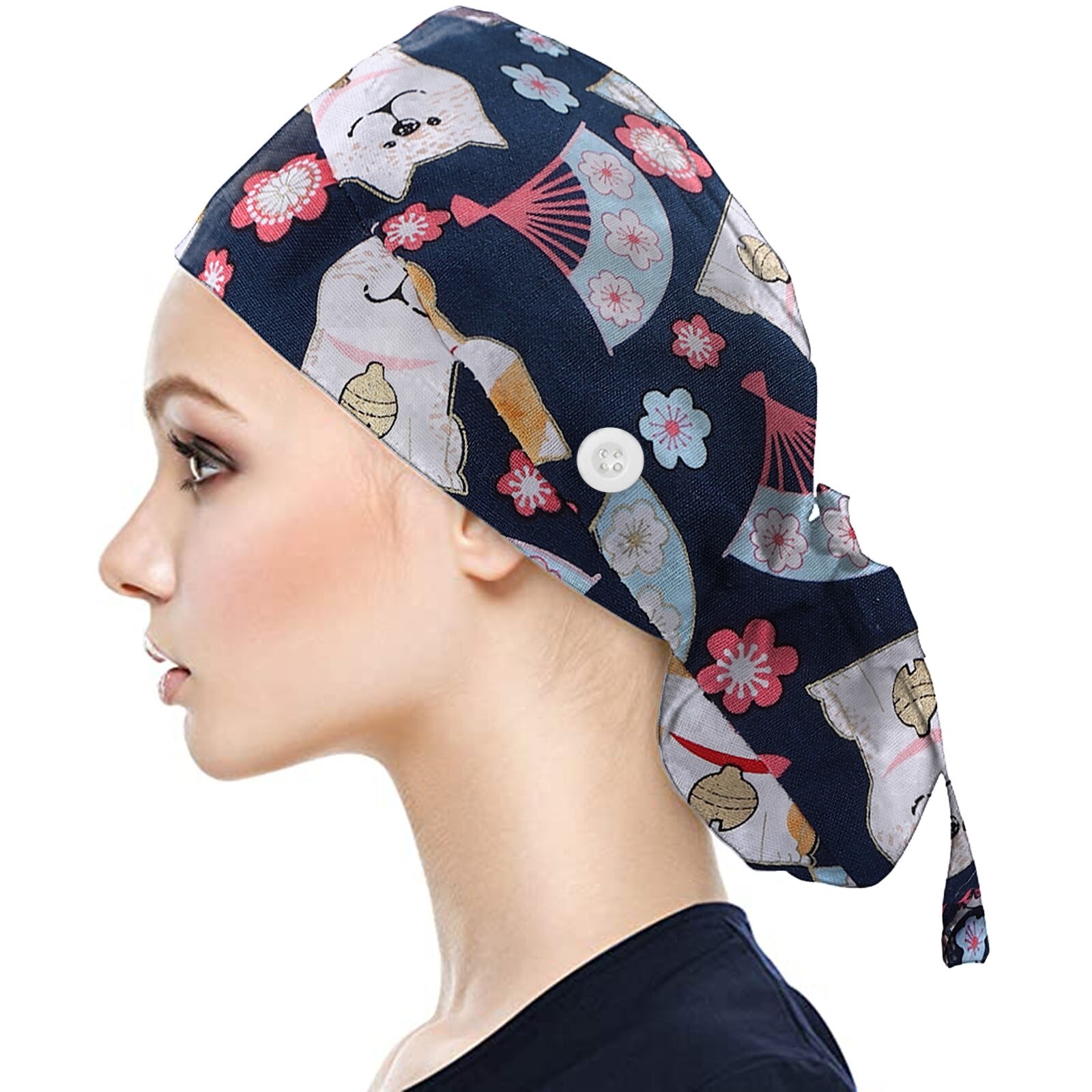 Pattern Scrub Cap Printing Working Hat Buttons Bouffant Hat Sweatband Women Men Beautician Dust Proof Cooking Chef Caps: B