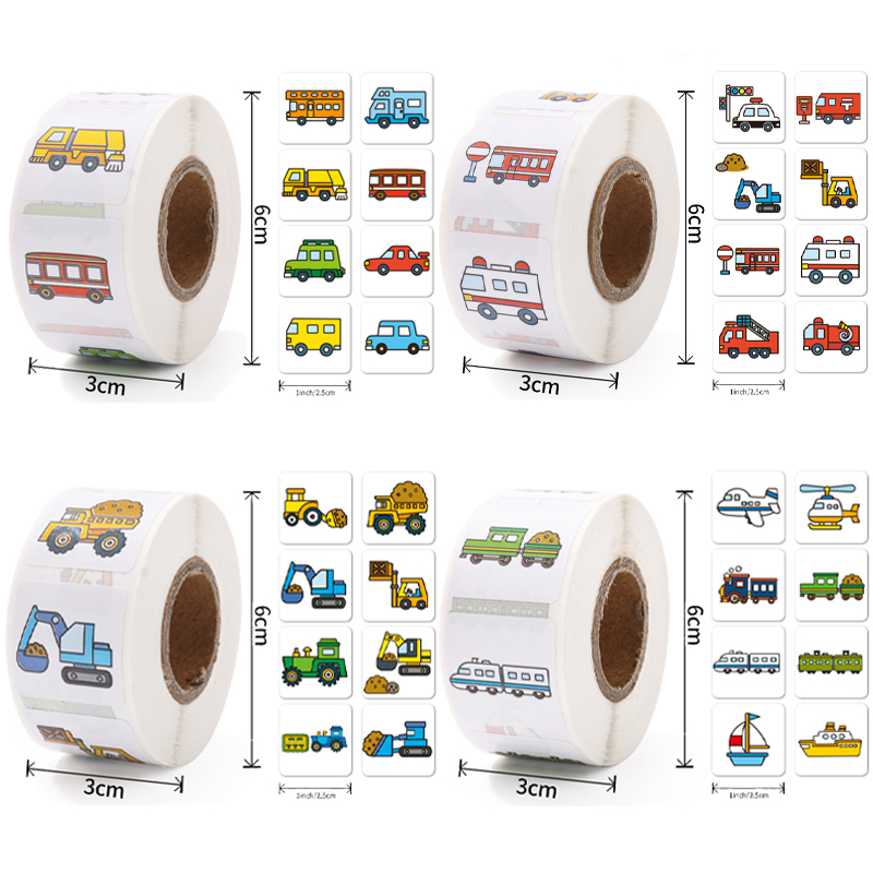 500 Stuks Cartoon Transport Auto Labels Stickers Kinderen Beloning Puzzel Stickers Verjaardagsfeestje Cadeau Decoratief Label Scrapbooking