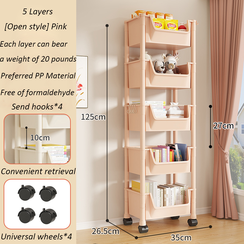 Trolley Boekenplank Verplaatsbare Boekenplank Mobiele Keuken Opbergrek Multi-Layer Opslag Shelve Met Wielen Snackkar Opbergrek: Clear