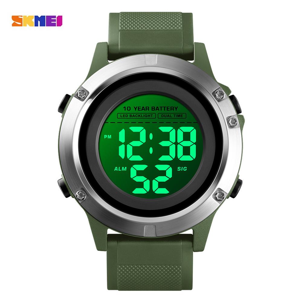 Skmei Super Leven Batterij Sporthorloge Led Display Digitale Klok Stopwatch Alarm Heren Horloges Relogio Masculino 1518: army green