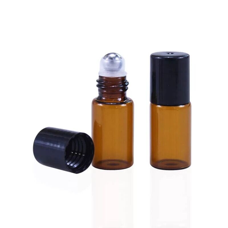 30 Pcs 1-3 Ml Amber Dikke Glas Essentiële Olie Roll Op Fles Flesjes Deodorant Fles Met Metalen Roller bal Parfum Aromatherapie