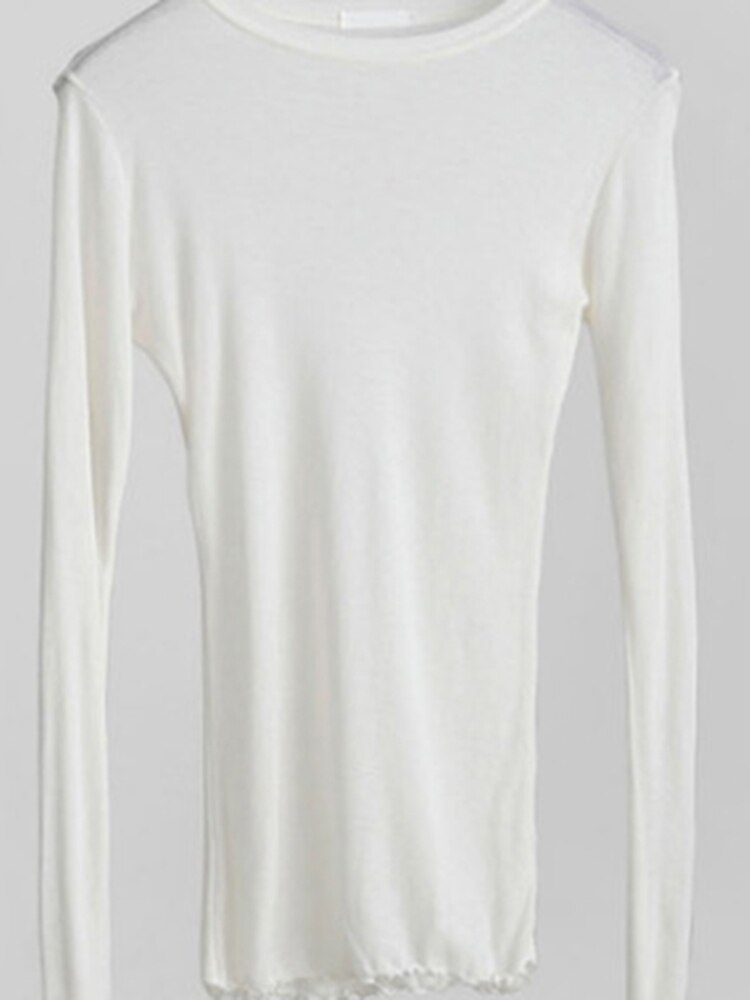 Plain T Shirt Women Elastic Basic T-shirts Female Casual Tops Long Sleeve Sexy Thin T-shirt see through