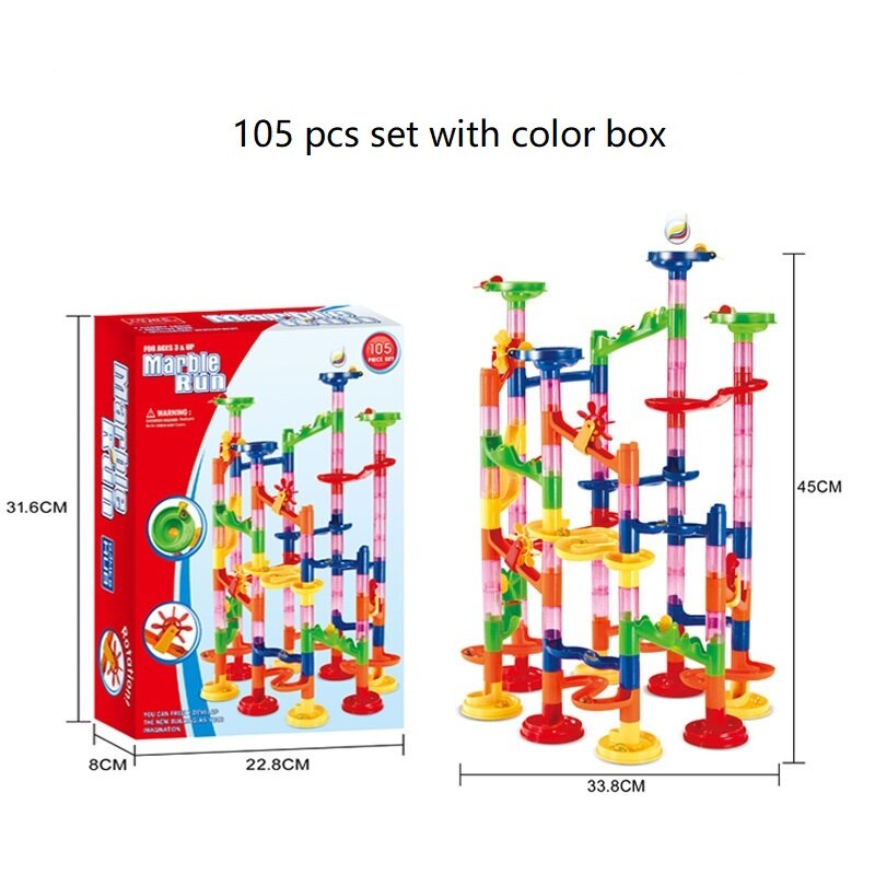 Marble Race Run Maze Balls Track DIY Construction Building Blocks Funnel Slide Big Building Brick: 105pcs color box