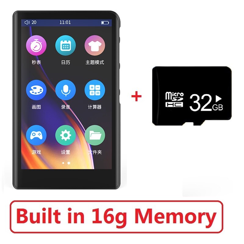 RUIZU H9 Metal MP4 Player Bluetooth 5.0 Built-in Speaker 3.8inch Full Touch Screen Support FM Radio,Recording,Video,E-book: 16g add 32g TF card