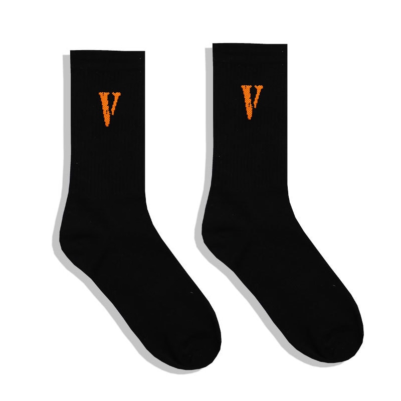 Black Orange Socks Women High streetwear Hip Hop Skateboard socks Letter Tube Socks