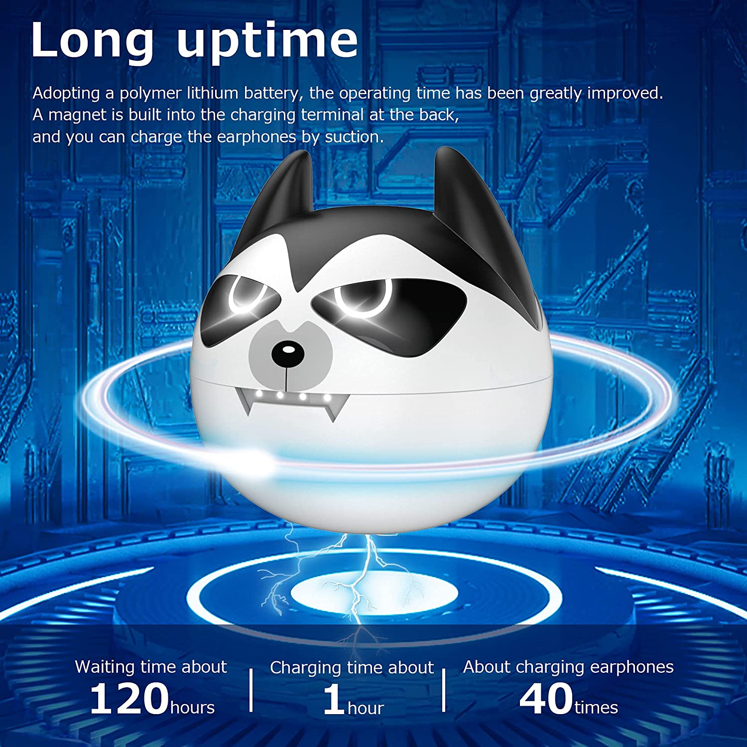 Lymoc Bluetooth Oortelefoon Met Husky Hond Draadloos Opladen Case Touch Control Ruisonderdrukking Sport Oordopjes IPX5 Ingebouwde Microfoon