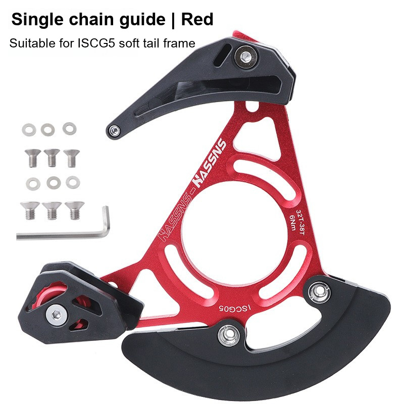 HASSNS mtb kettinggeleider ISCG05 03 BB Mount Fietsketting guard protector Fiets Enkel Kettingblad 32 T 34 T 36 T 38 T Tandwiel Plaat: Bordeaux
