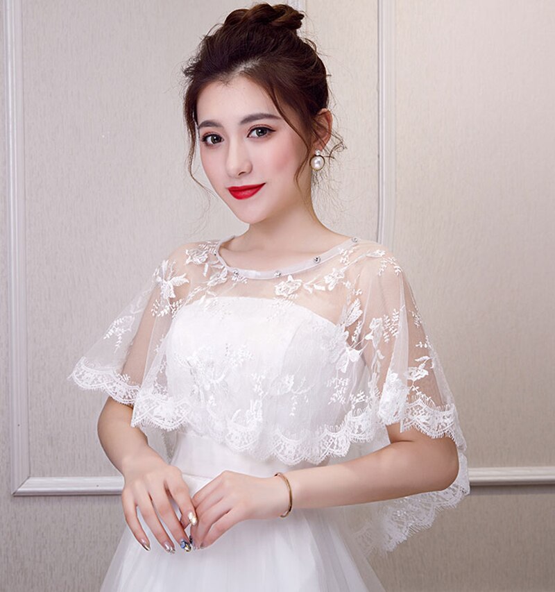 Women Wedding Floral Lace Wrap Shawl Prom Bolero Shrug High Low Bridal Cape