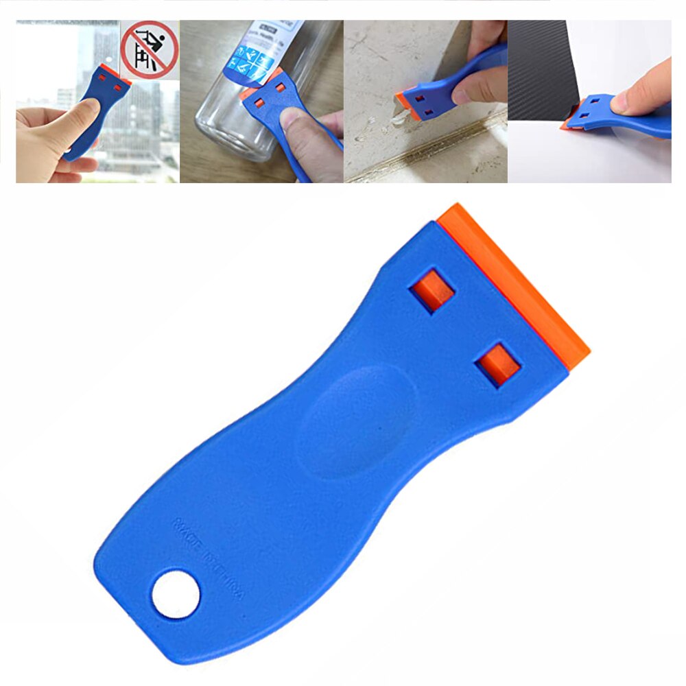 Plastic Razor Scraper With 10pcs Double Edged Plastic Blades For Removing Labels Ice Snow Stickers Decals On Glass Windows