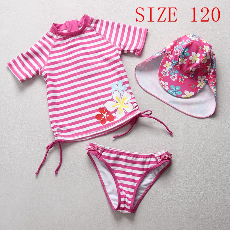 Swimsuits Girls Swimwear Children Girl UPF50+ Sun Protection Two Pieces Rash Guards Stripe Kid Beach Bathing Suit Swim Wear: SIZE 120