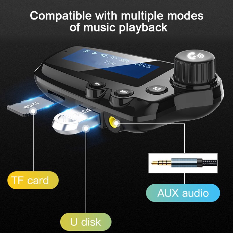 Car Bluetooth-Compatible mp3 player FM transmitter With 1.8inch LED Screen USB QC3.0 fast charging Car Stereo Player