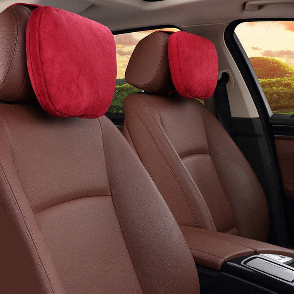 2 Pcs Car Headrest Maybach S-Class Ultra Soft Pillow Suede Fabric Comfortable For Mercedes-Benz: Wine Red