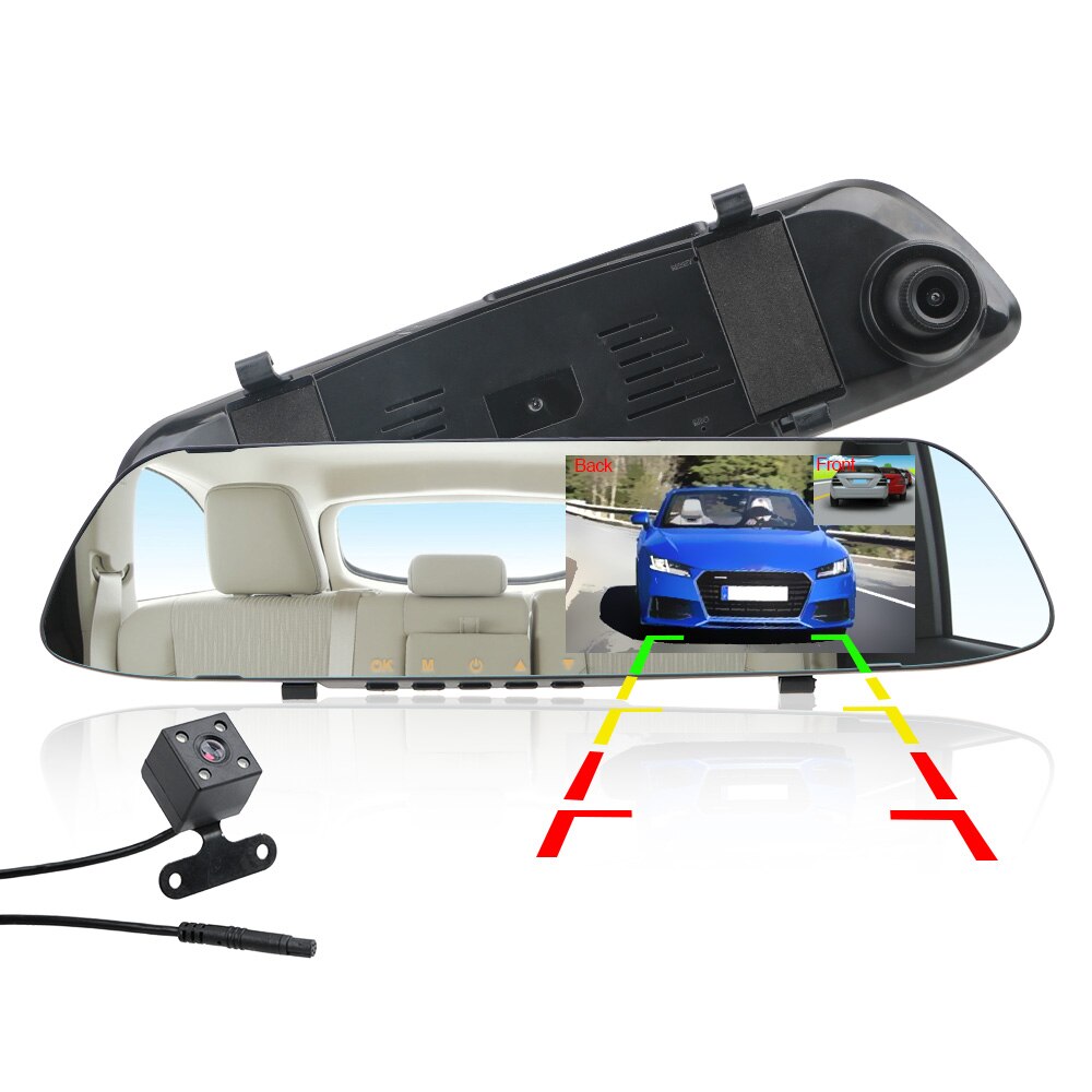 30cm nattsyn bakspejlvendt billede dobbeltkanals spejl kørsel optager bil dvr dash kamera ips skærm