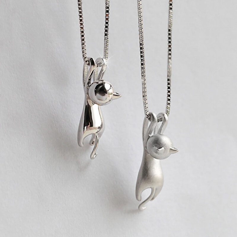 Cute Silver Cat Pendant Necklace Trendy Tiny Cat Dog Pet Animal Long Chain Necklace For Women Girl Charm Jewelry Birthday