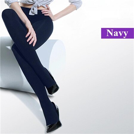 8 Colors Women's Spring Autumn Footed Opaque Pantyhose Tights Women Solid Stratch Chic Tights: Navy Blue