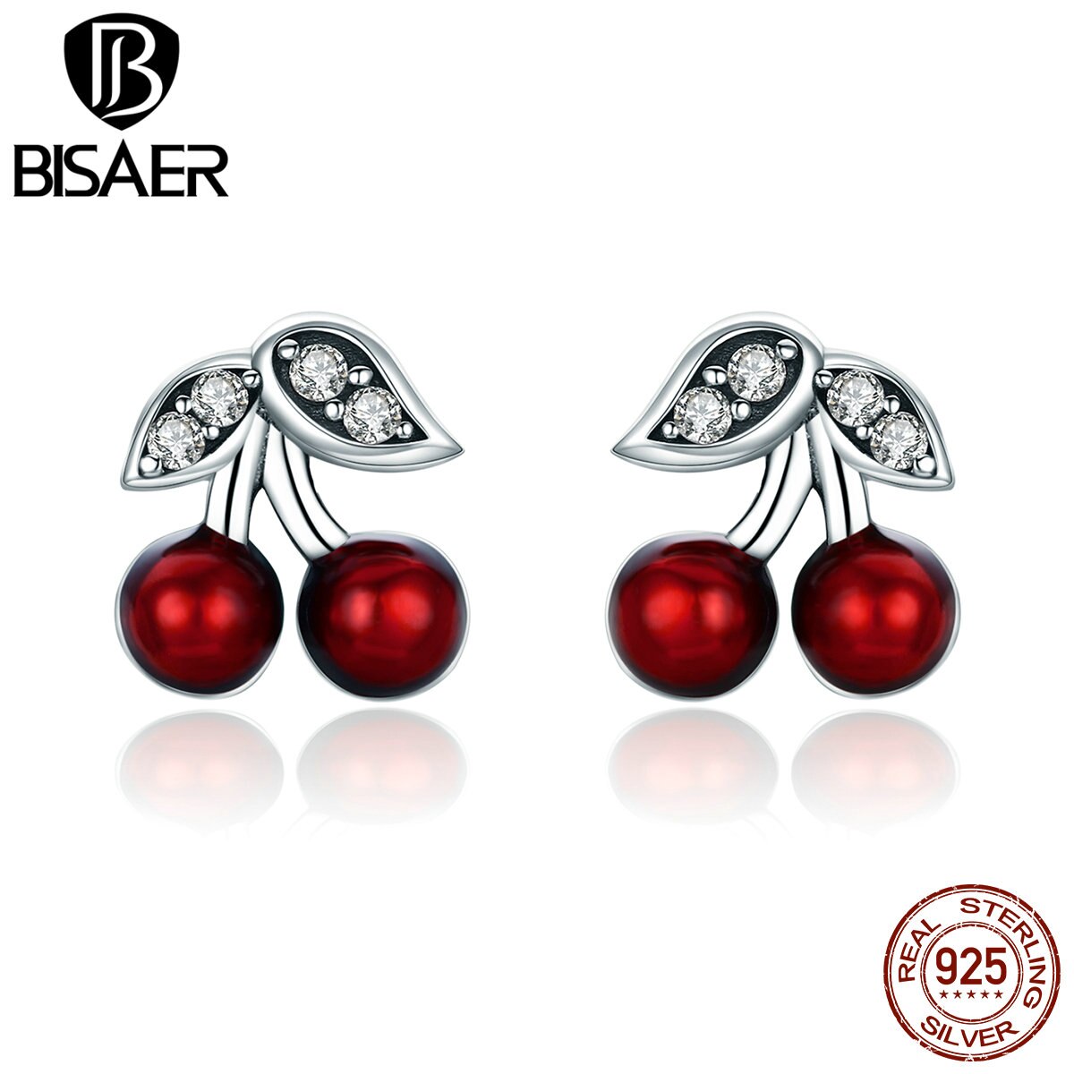 100% Bijoux 925 Sterling Silber Süße Rote Kirsche Obst Emaille Stud Ohrringe für Frauen Ohrringe Schmuck Brincos ECE404