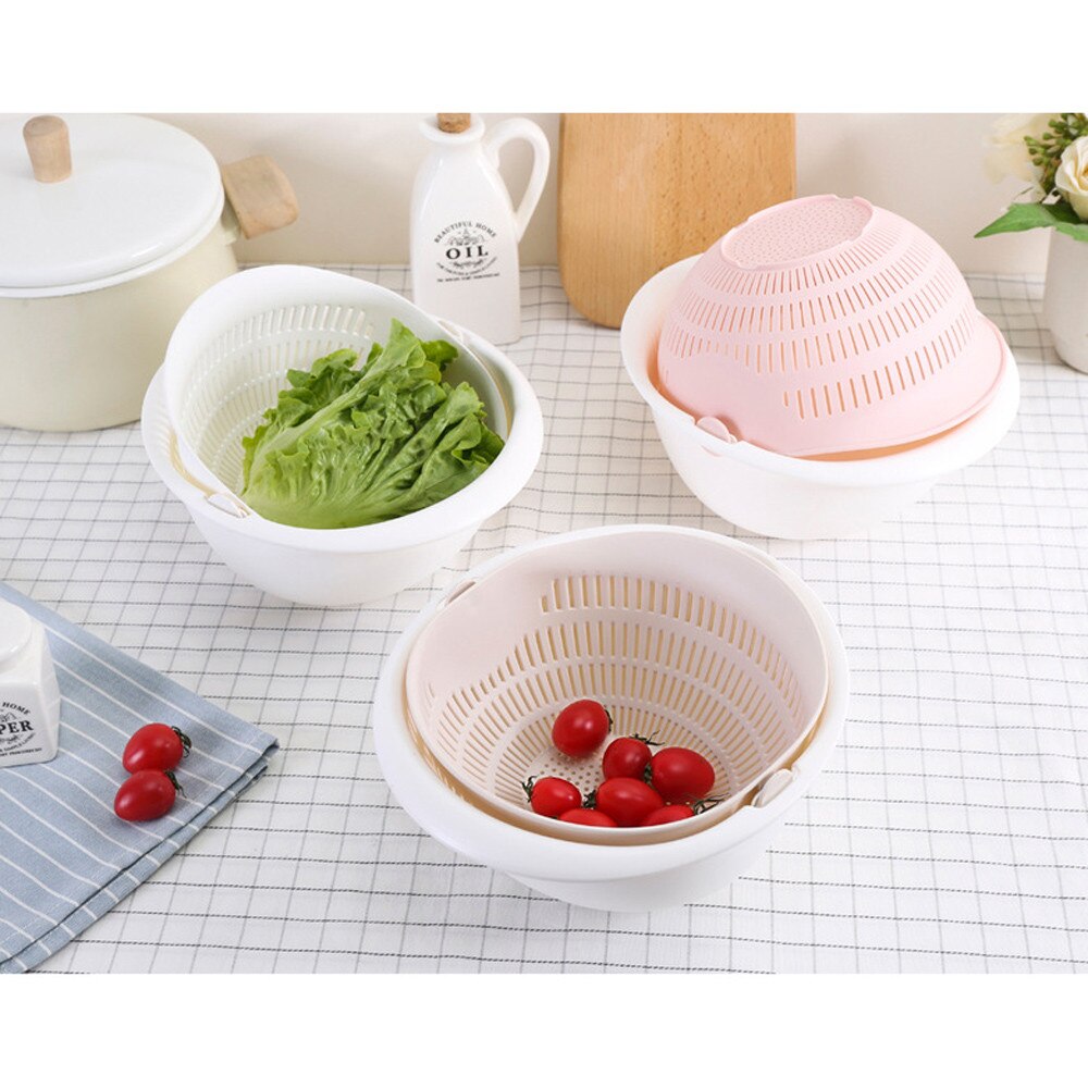 Kitchen Drain Basket Bowl Rice Washing Colander Basket Strainer Noodles Vegetable Fruit Double Drain Storage Basket Kitchen #20