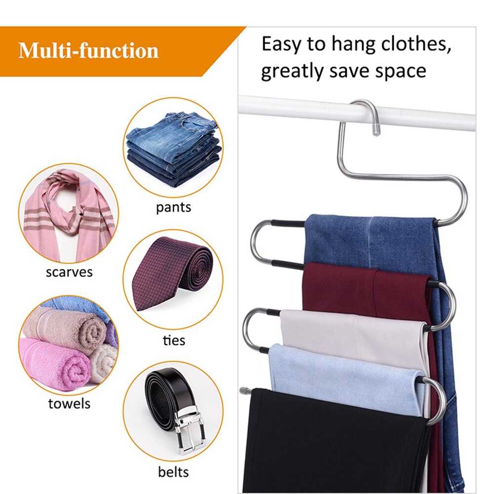 Vijf S-Type Lagen Broek Hanger Hangers Ruimtebesparend Kleding Broek Antislip Closet Organizer Voor Sjaal jeans Kleding Handdoeken