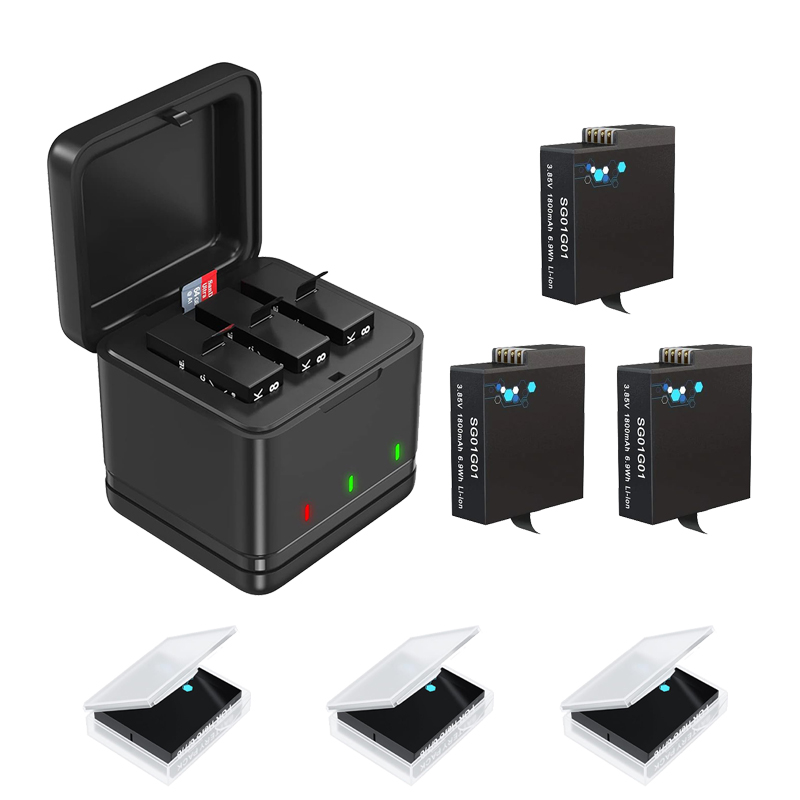 Batería GoPro Hero 5/6/7/8 y cargador rápido tipo C, batería de 1800 mAh para cámara de acción GoPro Hero 8 Hero 7 Hero 6 Hero 5 (batería GoPro completamente decodificada)