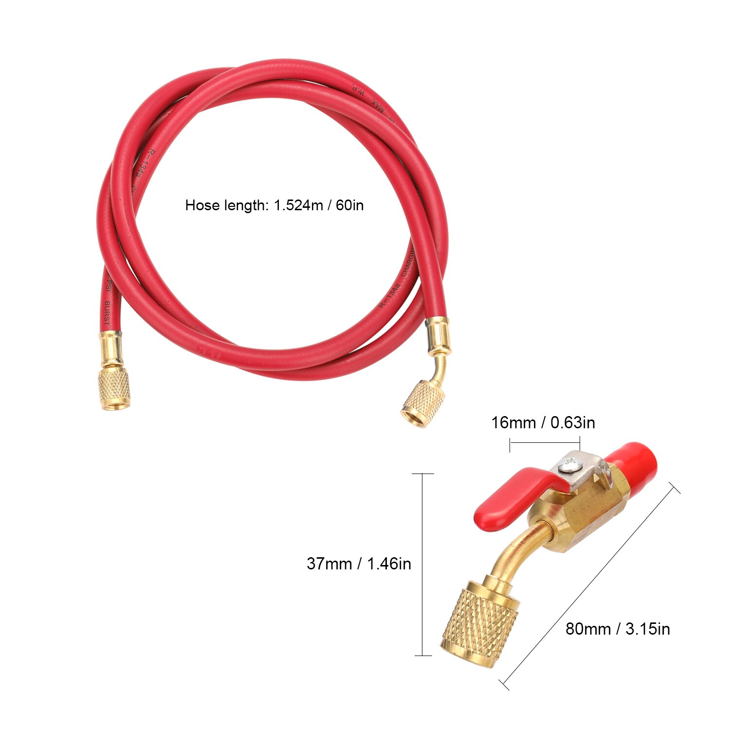 R134A R12 R22 Klimaanlage Kältemittel Ladung Schlauch 1/4'' SAE Gewinde 60 ''/1,524 m Lange verrotten/Gelb/blau Rohr mit Ball Ventil