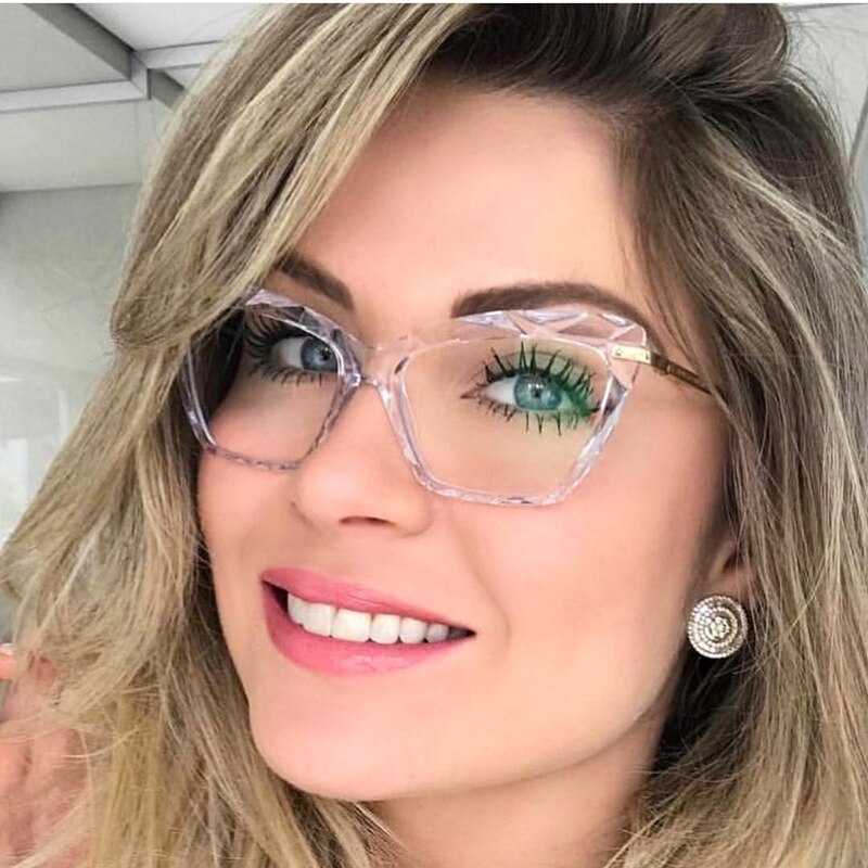 Blue Light Blocking Glasses Oversized Cat Eye Glasses Frame Crystal Woman Transparent Eyewears Clear Femme