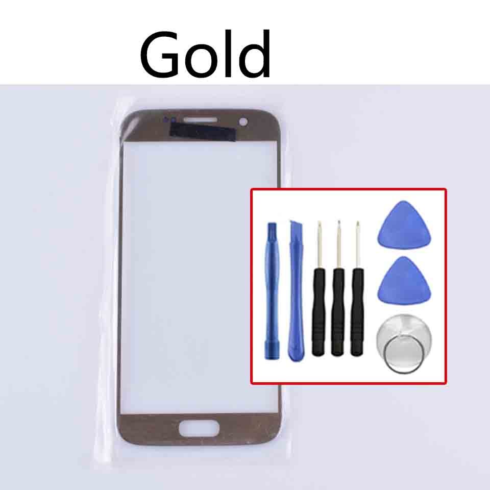 TouchScreen For Samsung Galaxy S7 G930 SM-G930F LCD display Outer Touch Panel Screen glass Lens Replacement: Gold-With tool