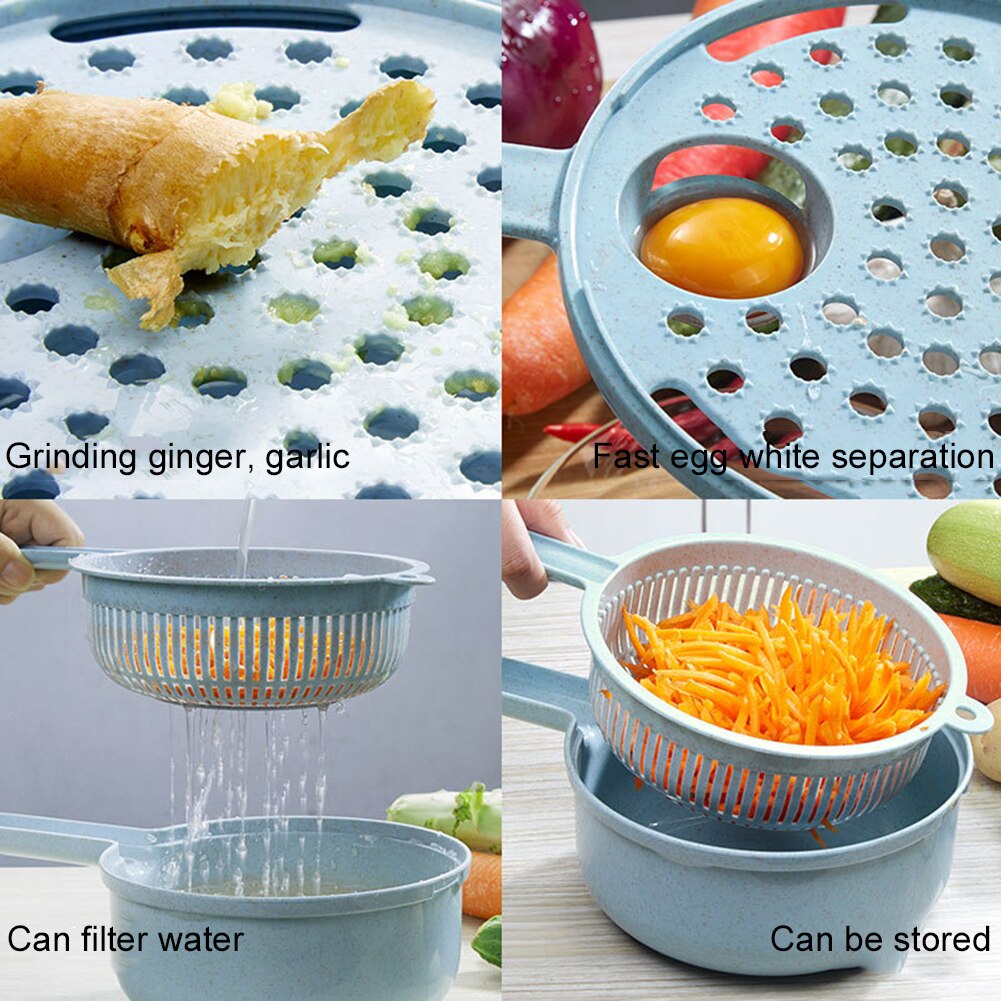 Multifunction Wheat Straw Manual Vegetable Cutter Carrots Potato Slicer Shredders Egg Filter Kitchen Tools Pink Blue