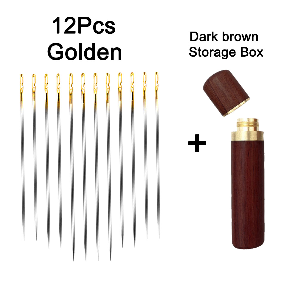 Juego de agujas ciegas para ancianos, accesorios de costura para el hogar, Agujero lateral, auto roscado, 12/24 piezas: 12 Golden Set 2 A
