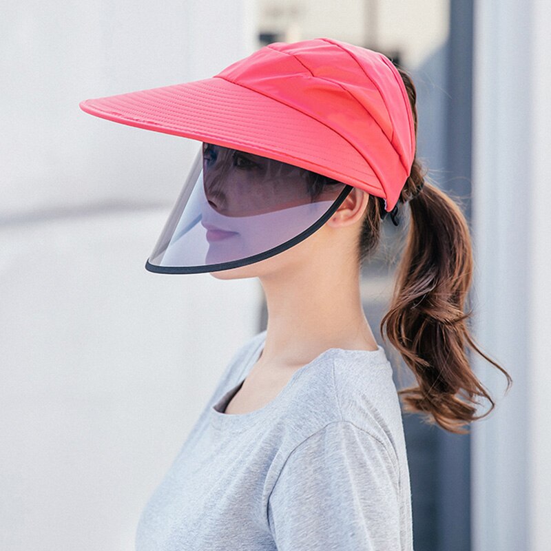 Sun Visor Hat Full Face Cover Safety Shield Eye Protect UV Cap Wide Brim: watermelon red