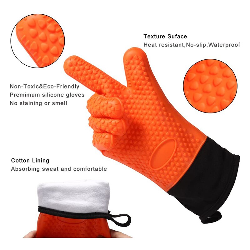 Juego de guantes de silicona para cocinar, resistentes al calor, guantes para cocinar a la parrilla, resistentes al agua, antideslizantes