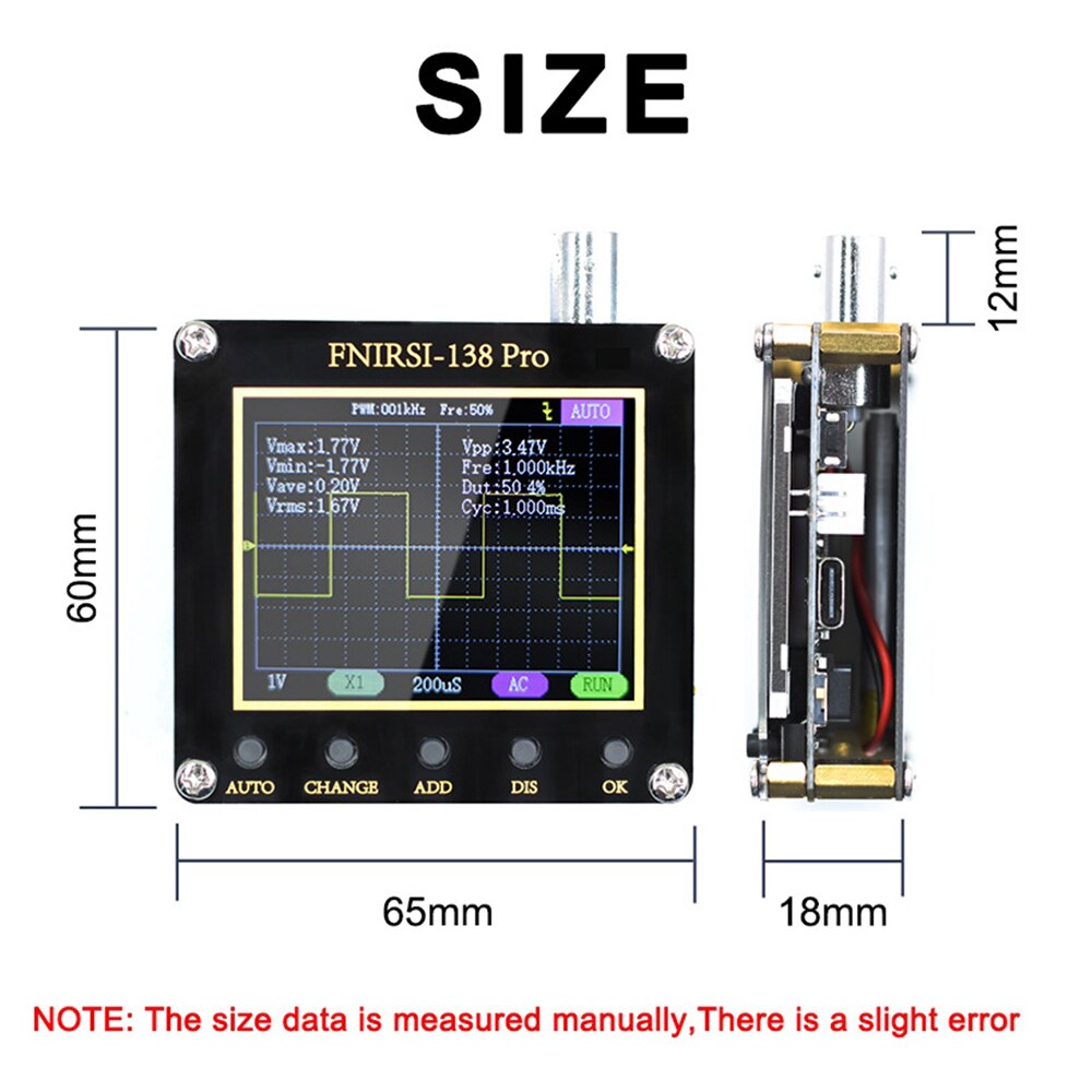 FNIRSI-138 PRO Handheld Digital Oscilloscope 2.5MSa/s 200KHz Analog Bandwidth Support AUTO,80Khz PWM And Firmware Update