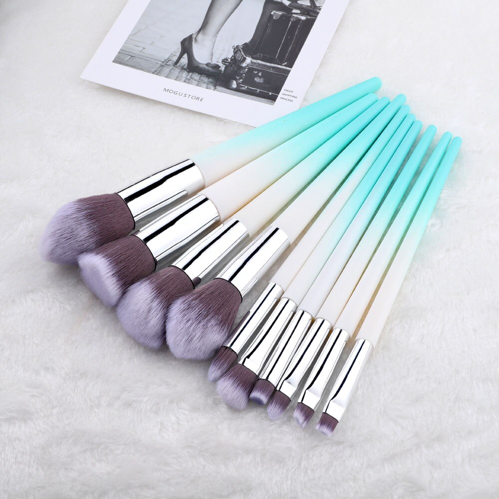 Fld 10 stuks make-up kwastenset kleurrijke blush concealer oogschaduw eyeliner make-up kwasten toolos: Groen wit