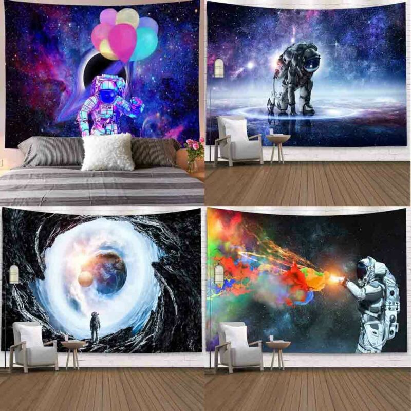 Tapiz de Tela con estampado de astronauta, manta de pared de galaxia psicodélica, Nasas espaciales, , decoración Bohemia