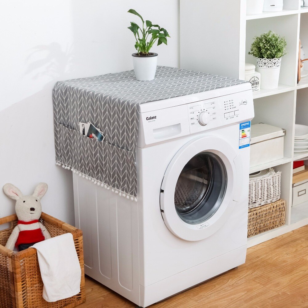 Gray geometric refrigerator cover single door refrigerator dust cover refrigerator towel drum washing machine cover towel