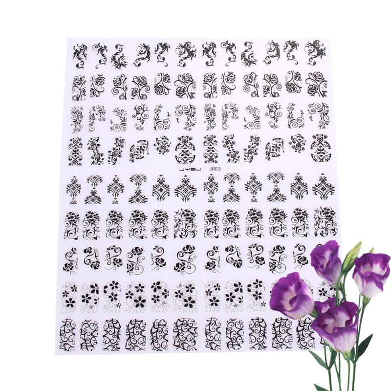 108Pcs 3D Diy Bloem Nail Art Stickers Bloem Water Transfer Nail Art Stickers Manicure Tips Decals Nail Art Decoraties: black