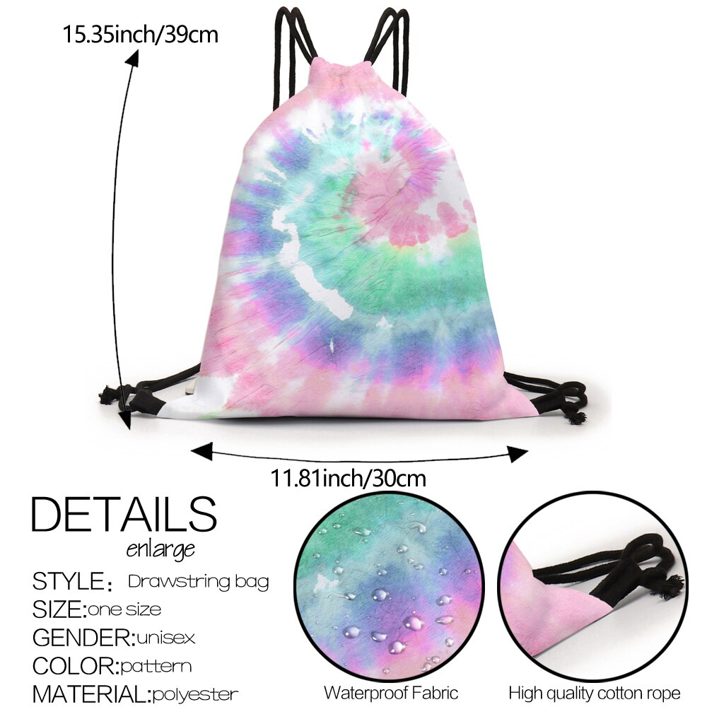 Deanfun Drawstring Bag Tie-dyed 3D Printed Pouch Bag Colorful Drawstring Backpack For Travel D60394