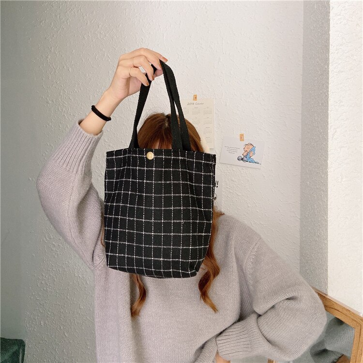 Mini bolso de pana de Estilo Vintage para mujer, mini bolso de mano pequeño, informal, para el almuerzo: Woolen black