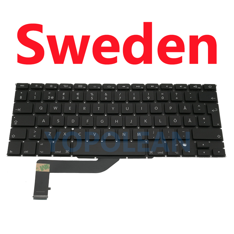 US UK Russian Spain French German Sweden Laptop Keyboard For Macbook Pro Retina 15" A1398: Sweden