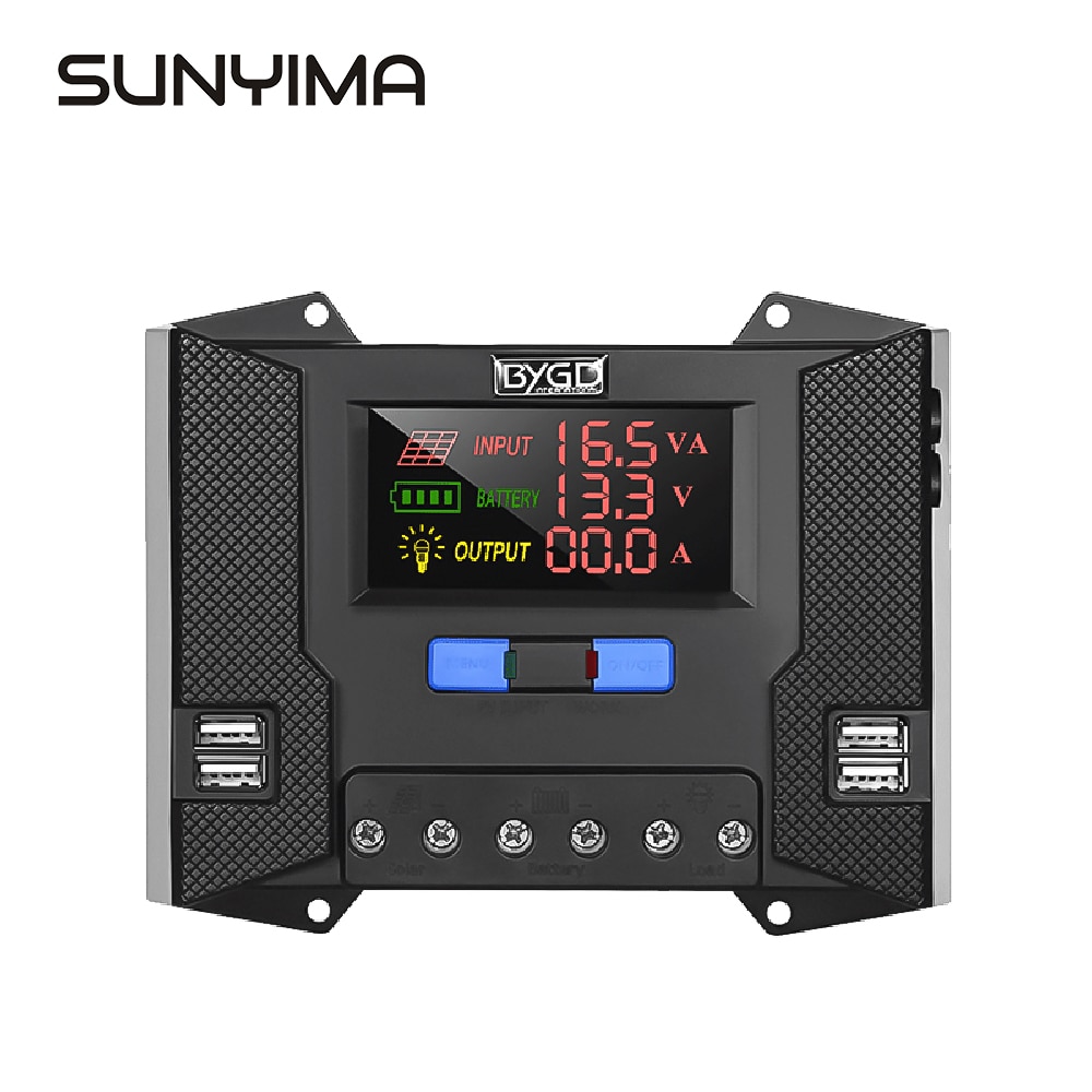 SUNYIMA-controlador de carga Solar de 12V y 24V, controlador de carga Solar de 10A, 20A, 30A, 40A, PWM, regulador de batería de Panel Solar, pantalla LCD de 4 USB