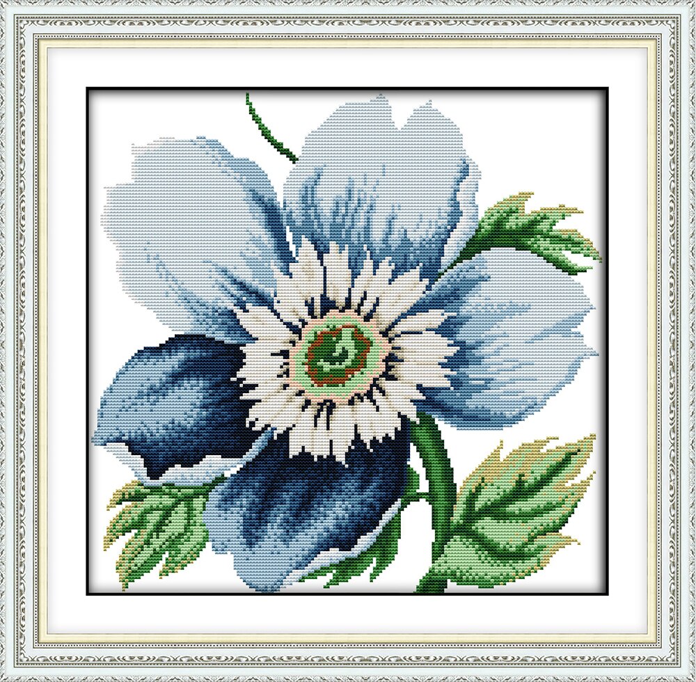 Blue flowers cross stitch kit aida 14ct 11ct count printed canvas stitches embroidery DIY handmade needlework