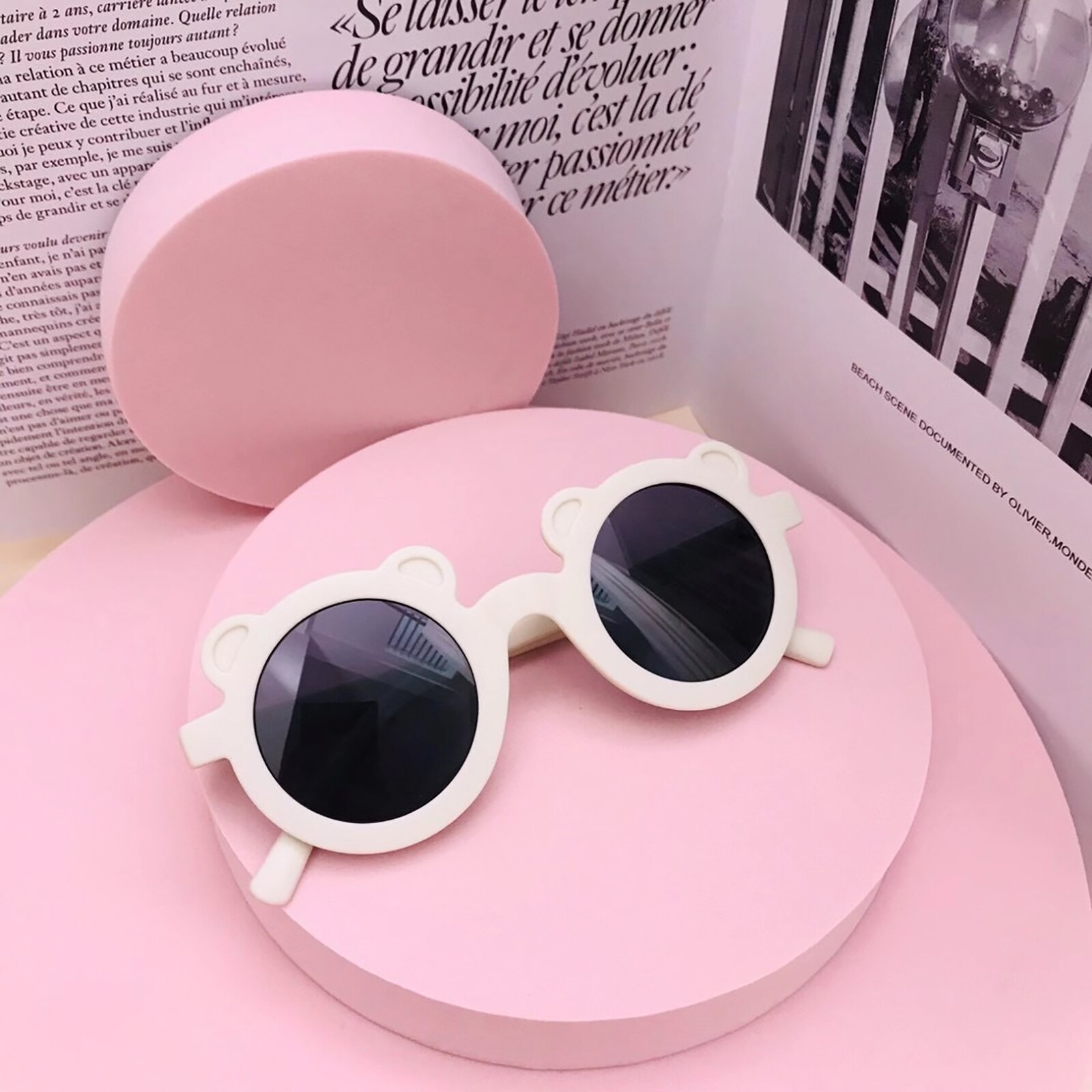 Gafas De Sol – lunettes De soleil UV400 pour enfants, De lunettes De soleil avec monture ours De dessin animé pour garçons: WHITE