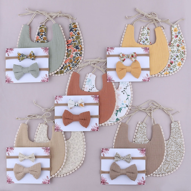 Peuter Lunch Feeding Bib Burp Doek Ademend Speeksel Handdoek Met 2 Boog Haarband