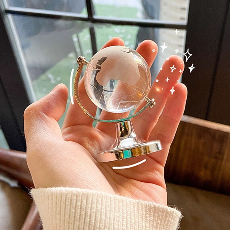 Mini Round Earth Art Crafts Home Office Desk Decoration Crystal Glass Ball World Globe
