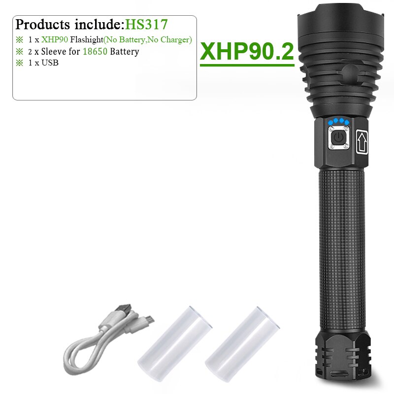 Linterna LED xlampara XHP70.2 XHP90 de gran potencia, linterna LED con USB XHP50, linterna táctica con Zoom, batería recargable de 18650 26650: XHP90.2-NOT Battery