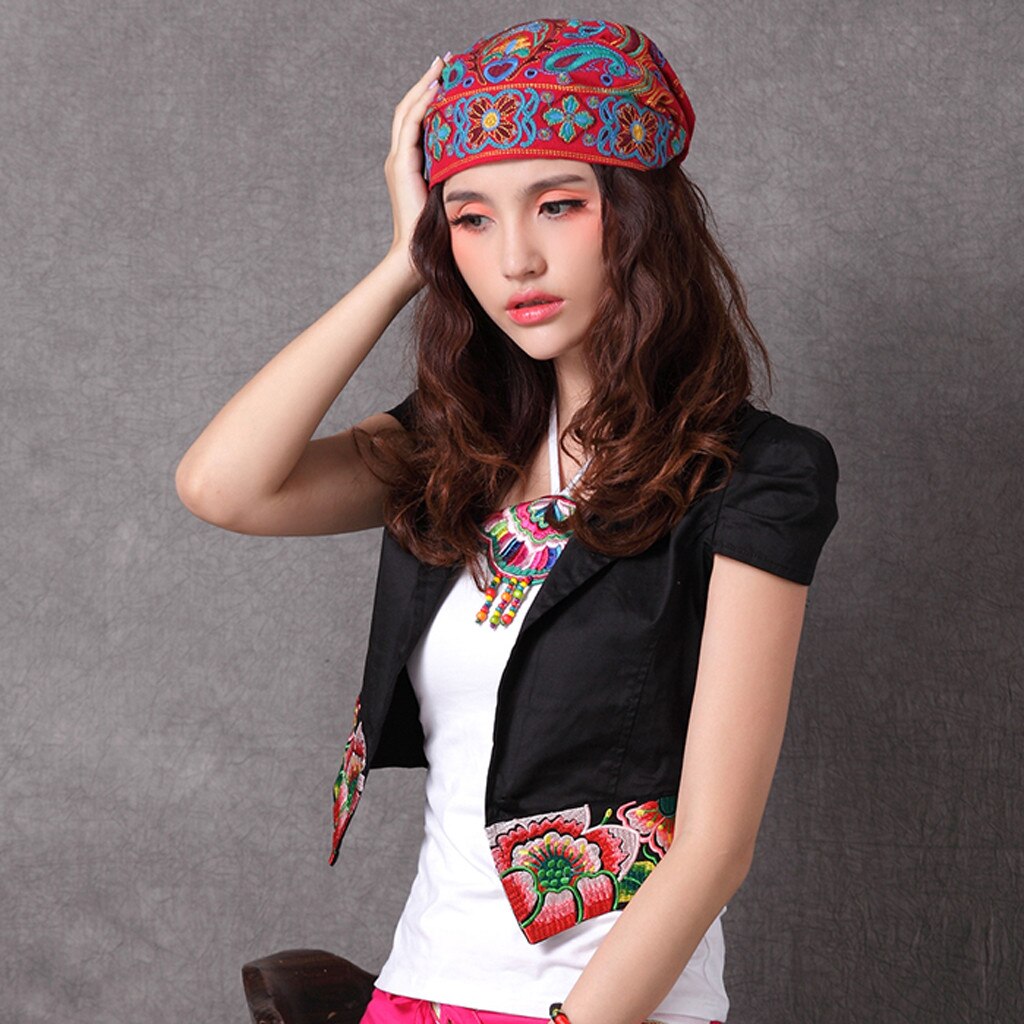 Casquette de cyclisme pour femmes, Style mexicain ethnique Vintage, broderie de fleurs, bandana imprimé rouge, chapeau de soleil: Red