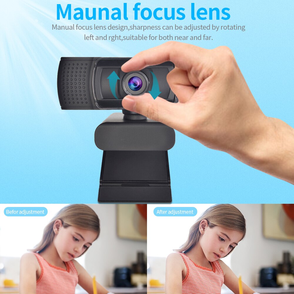 USB Webcam 1080p 60fps Focus Web Camera with Noise-Cancelling Microphone PC Camera Webcam with tripod for Live Online Teaching