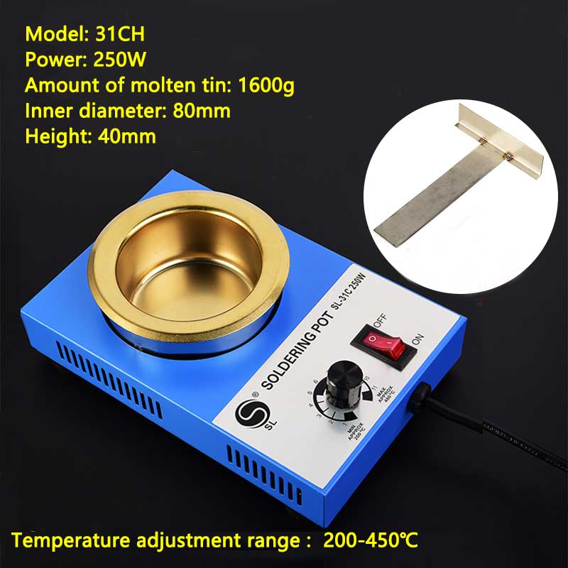 Lead-free adjustable temperature melting tin furnace 100-300W titanium alloy bench soldering pot dip soldering machine: 31CH